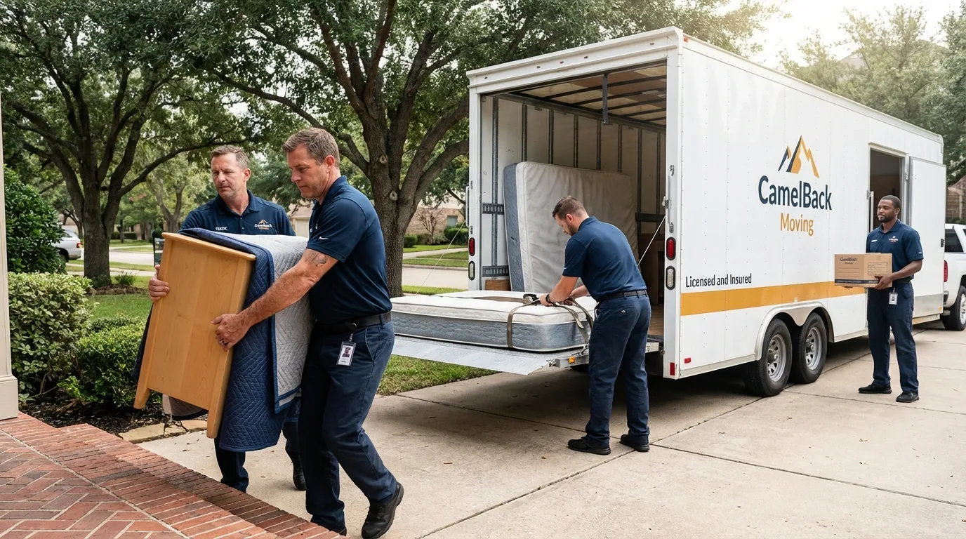 Crew loading residential truck for cross-state move from Watertown, NY