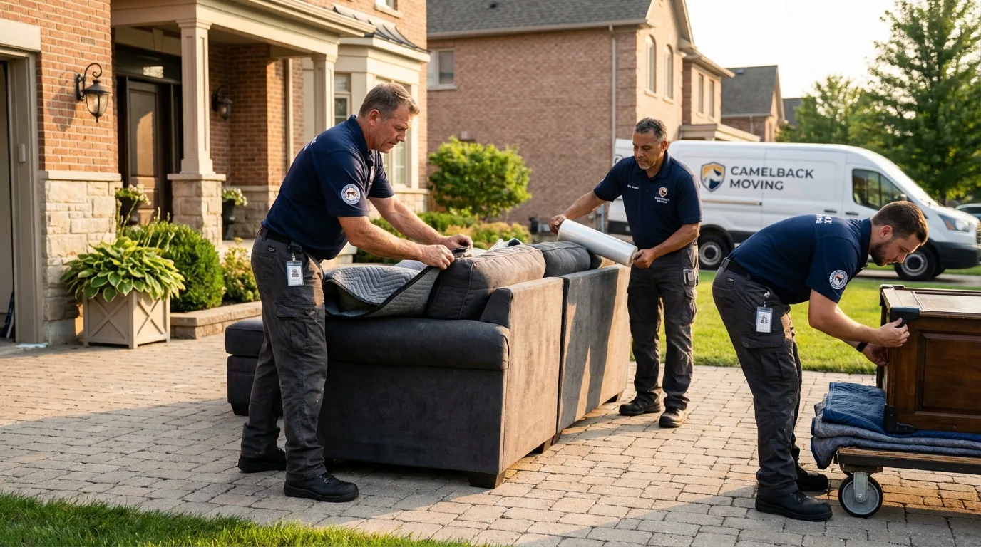 Large estate moving crew wrapping furniture in Watertown, NY