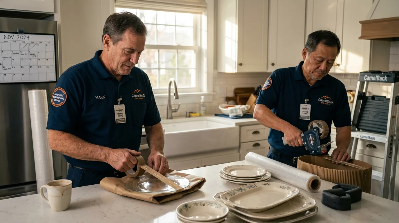 Professional crew packing kitchen dishware in Watertown, NY